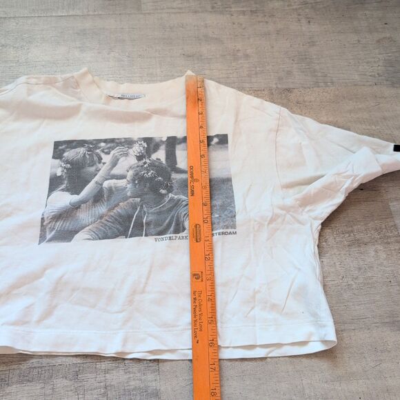 Scotch & Soda Crop T-Shirt Graphic Tee Size XS Ivory - Picture 7 of 14